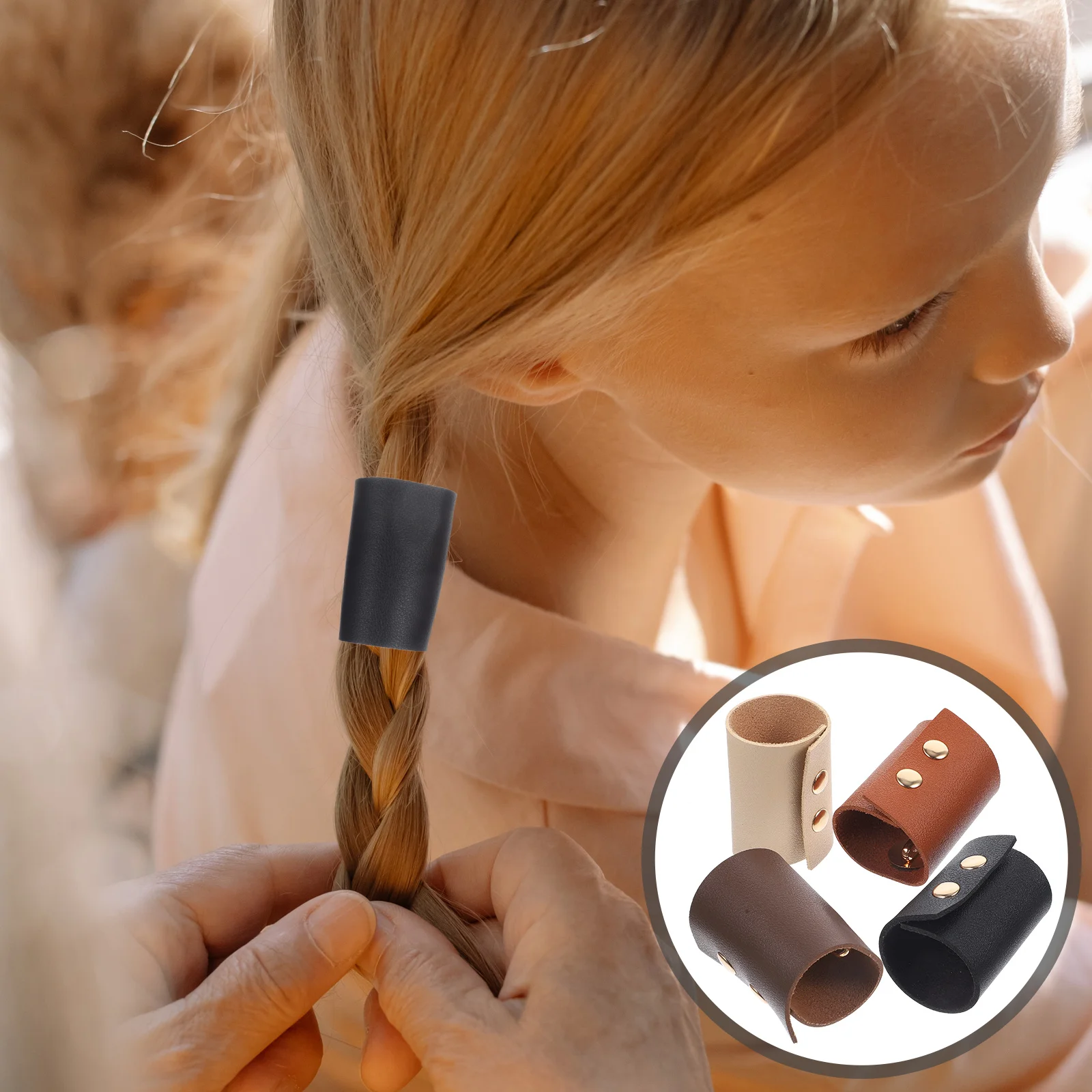 

4 Pcs Pu Ring Hairpin Tie (black+camel+brown+coffee) 4pcs Reusable Decor Ribbon Women Wraps Retro Ponytail Holders