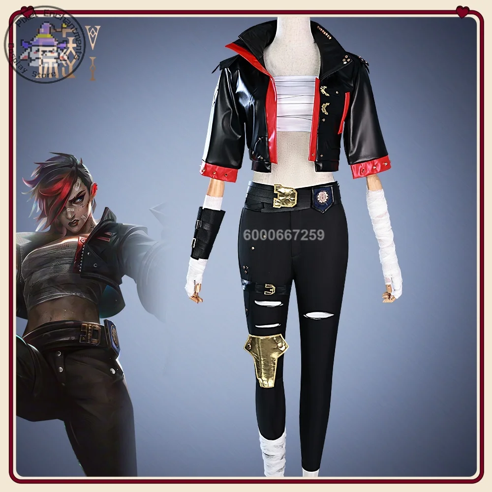 

League of Legends: Arcane Season 2 Vi's Black Leather Jacket Cosplay Costume Halloween Party Complete Women's Outfit Cool Girl