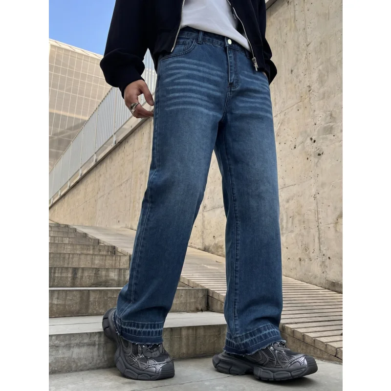 Men's Jeans Fashion Summer Retro Blue Man Pants Baggy Loose Casual Straight Long Trousers Comfort Fit Denim