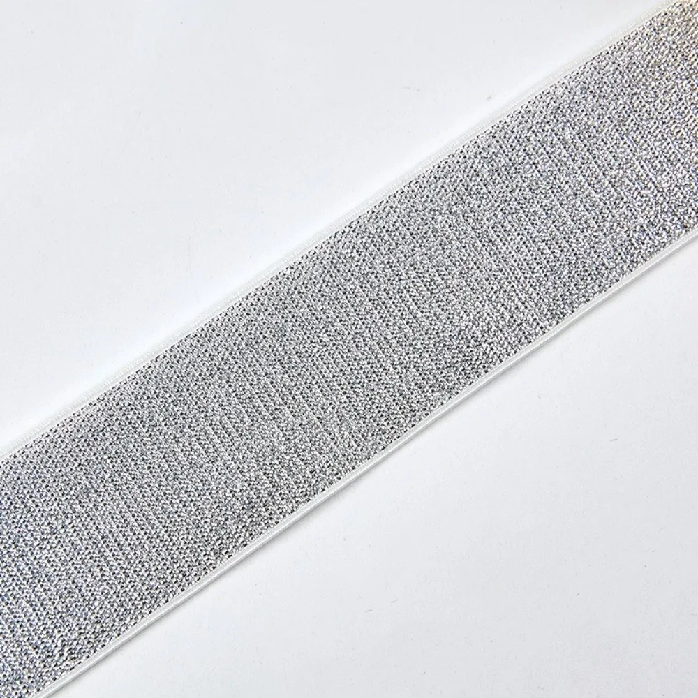 Gold Silver Lurex Glitter Elastic Band 5Yards Shiny Finish Shiny Stretch Webbing Stretchable Material