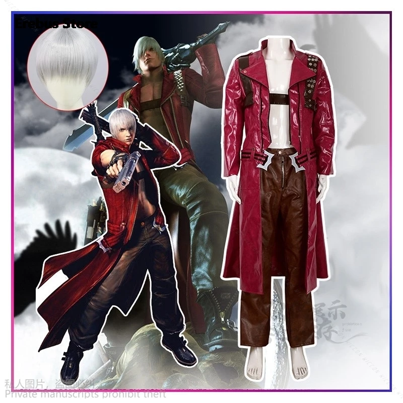 Anime Game Dante Cosplay Costume Men's DMC Costume Devil Adult Halloween Cosplay May Costume Sexy Jacket Cry Silver Wigs