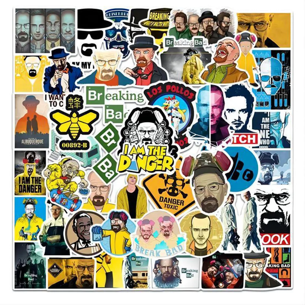 10/30/50pcs Breaking Bad Cartoon Stickers Crime Thriller TV Series Sticker Laptop Skateboard Suitcase Car Bike Waterproof Decals