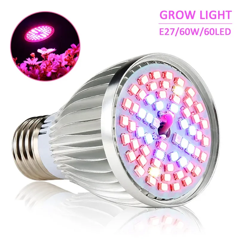 E27 60W Full Spectrum Grow Light Bulb for Hydroponic Growth and Seedling Flower Lamp