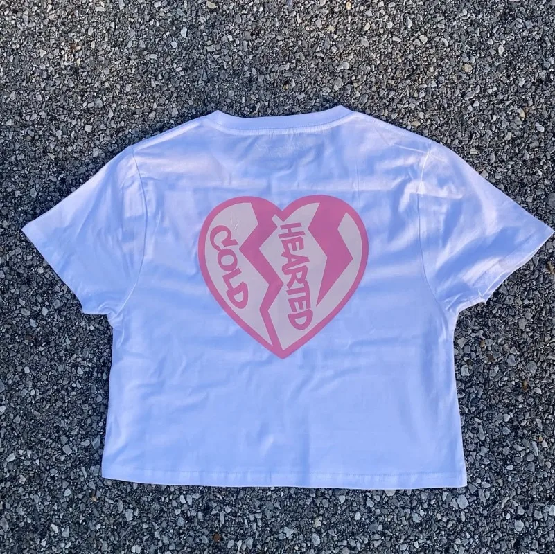 

Y2K Fashion Oversized heart-shaped print design women T-shirt American rock Harajuku Gothic High Street retro short-sleeved