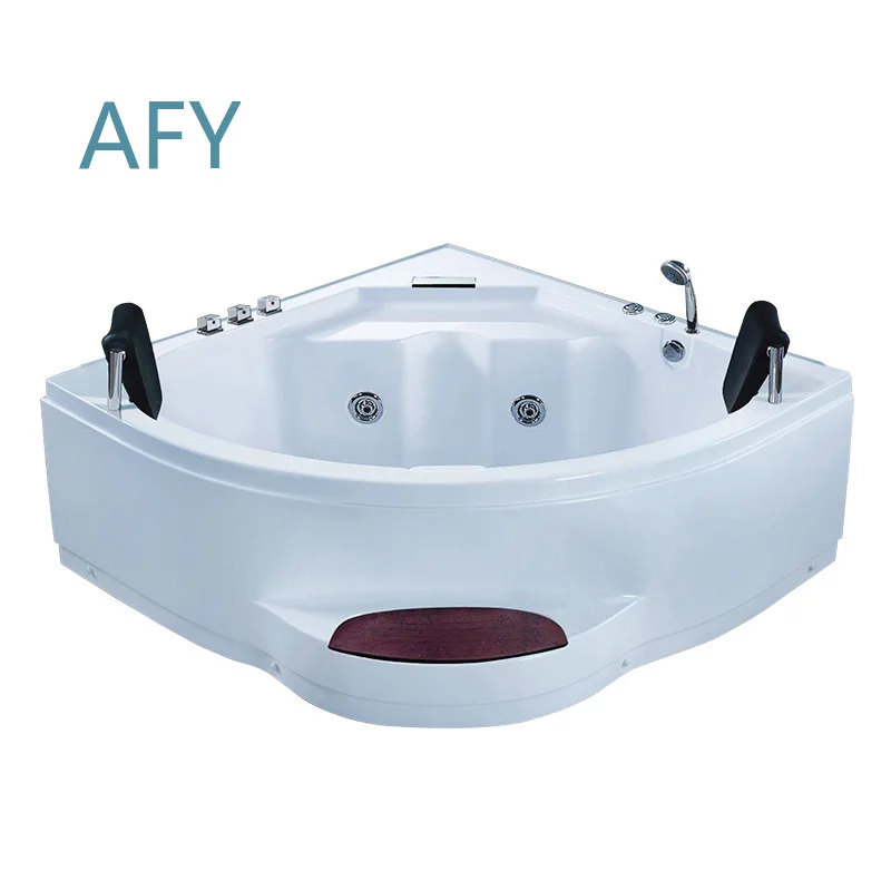 Acrylic Triangular Fan-Shaped Surf Jacuzzi for Freestanding Double Thermostatic Bathtub with Pillow for Bathroom Spa Tub