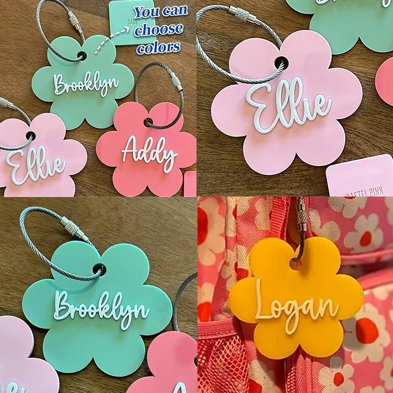 

KADRUFI Cute Flower Shape Acrylic Custom 3D Name Keychain Fashion Nameplate Text Personalized Backpack Luggage Car Keyring Gift