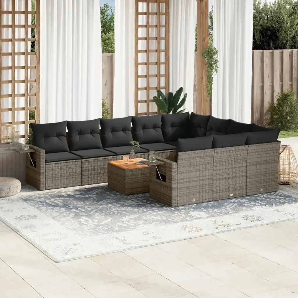 

Garden Sofa Set Grey PE Rattan Large with Adjustable Feet Outdoor Furniture Cozy Seating for Patio Balcony and Garden