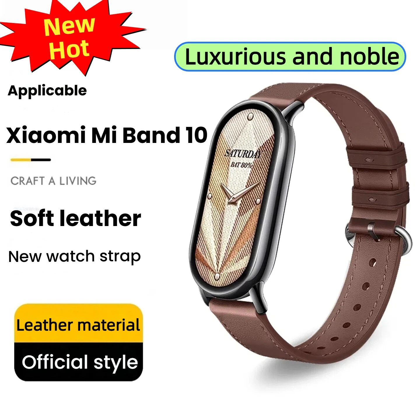 For Xiaomi Mi Band 10 Bracelet Fashion Genuine Leather Replacement Wristband Miband 9 NFC Correa Mi Band 8 Sports Bracelet