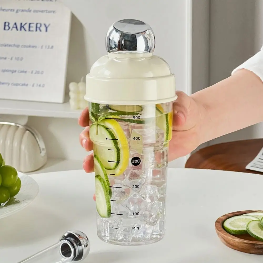 

600ML Cocktail Mixer Cup BPA-Free Portable Drink Hand-Shake Mixer Transparent Scale Leakproof Shake Cup Muddler Set