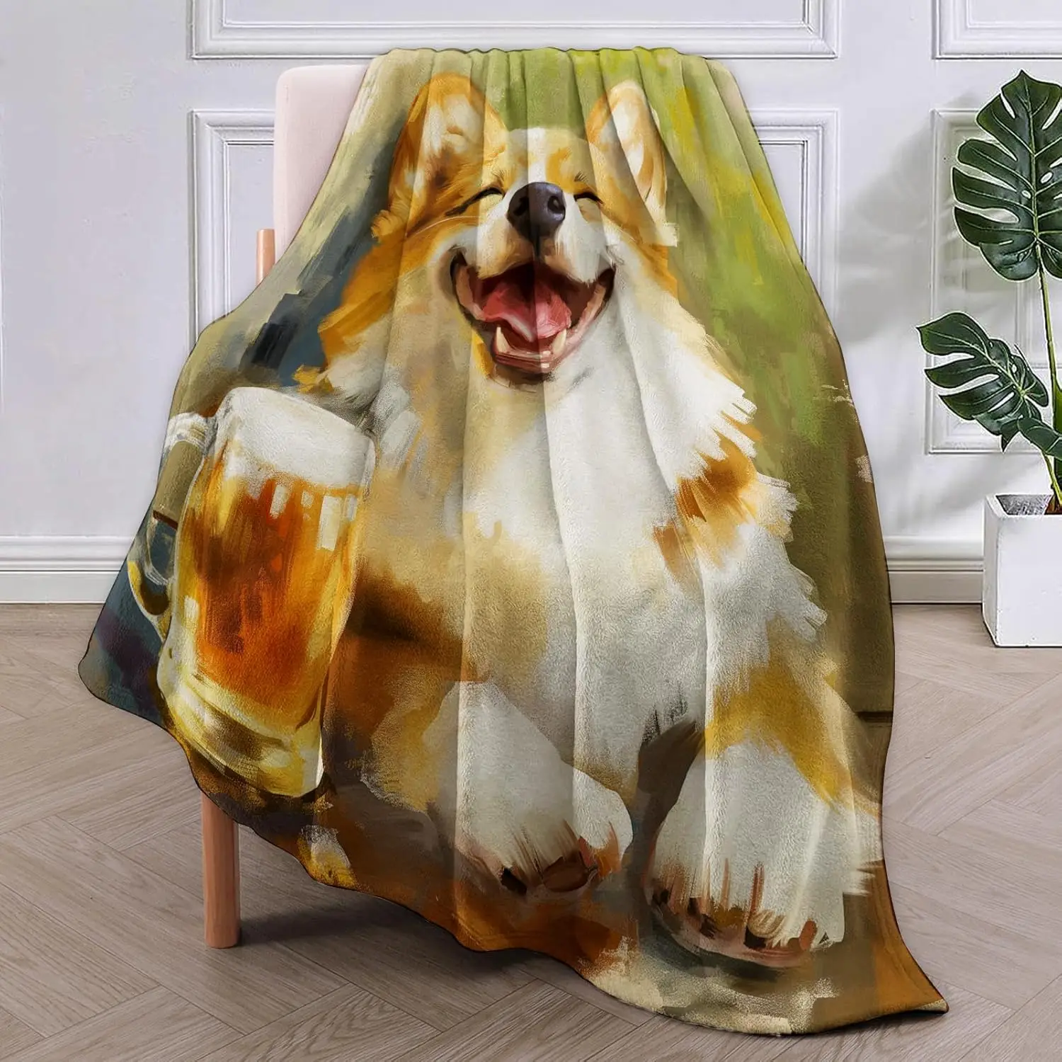 Dog Lover Canvas Painting Throw Rug Blanket Home Decor Mat Beer Mug Cozy Canine Art Couch Decor Gift Autumn Spring Aesthetic Acc