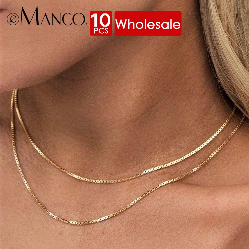 EMANCO 10pcs Classic Box Chain Necklace Set Stainless Steel 14K Gold Color Women’s Daily Wear Layering Fashion Jewelry Gift