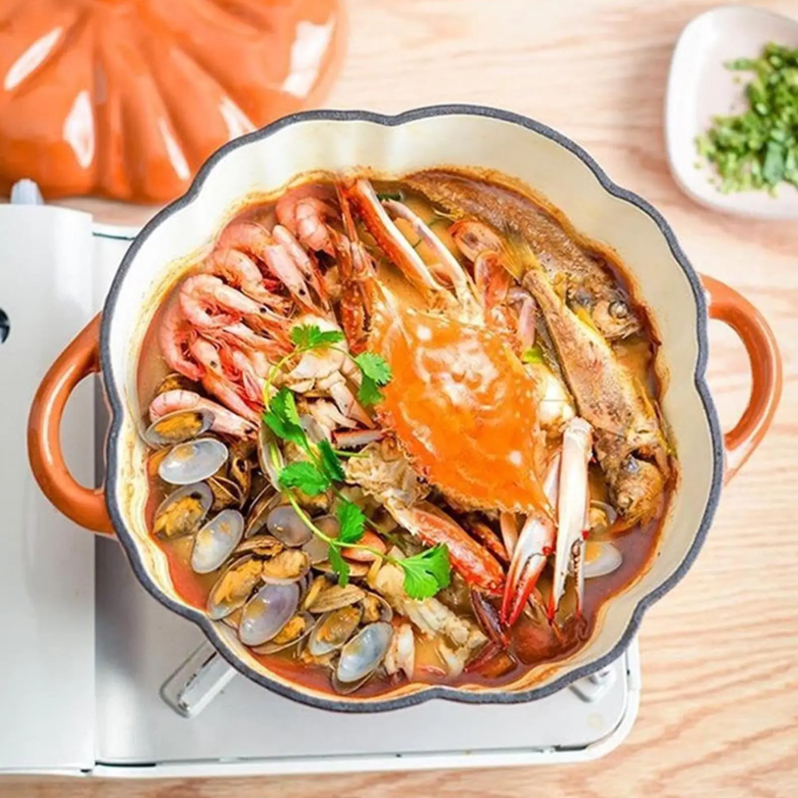 Kitchen Pumpkin-shaped Enamel Stock Pot Cooking Pot Home enamel soup pot pumpkin soup stew multi-functional pot ﻿