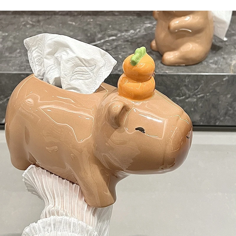 Cute Capybara Tissue Box Nordic Kitchen Animal Decoration Ceramic Organizer Home Decor Accessories