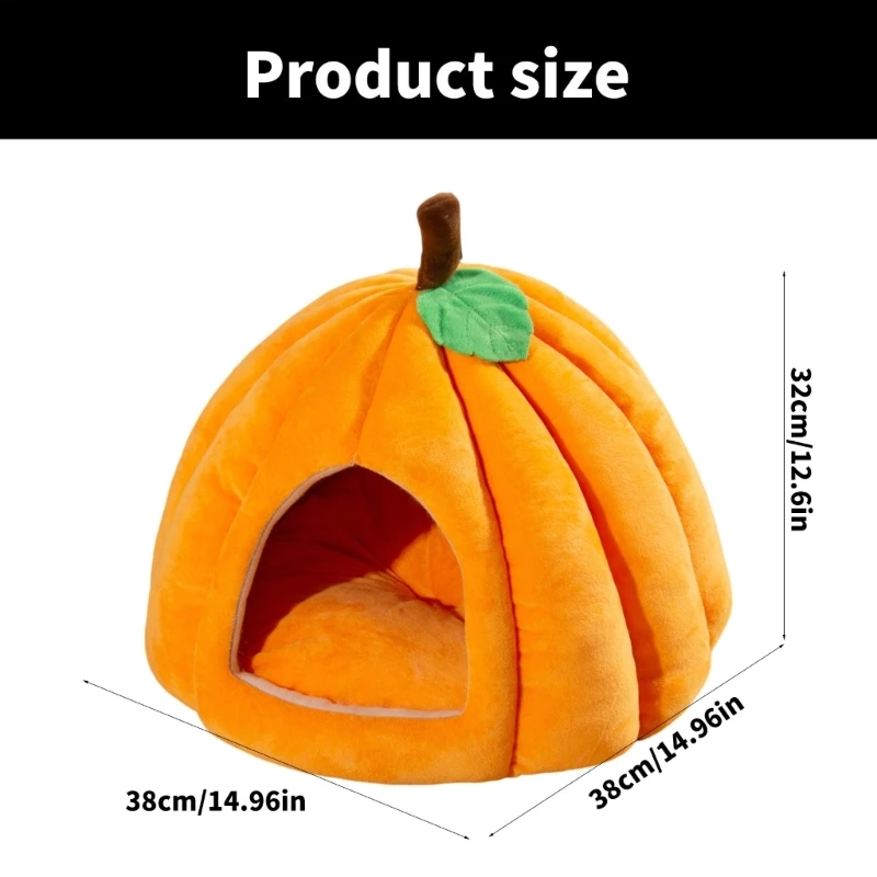 Cama para mascotas con cojín desmontable, hermosa cama dibujos animados calabaza, cueva, cojín desmontable,