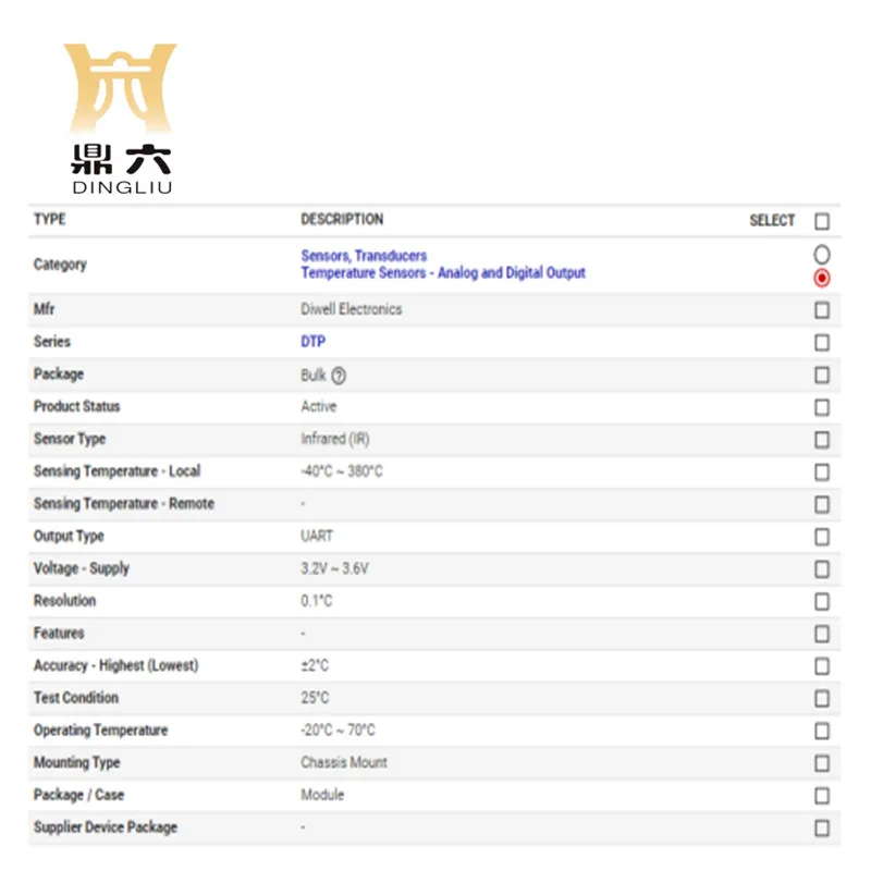 DTP-UART-H04 DIGITAL IR SENSOR -40~380 FOV3.8 DTP-UART-H04 Temperature Sensors