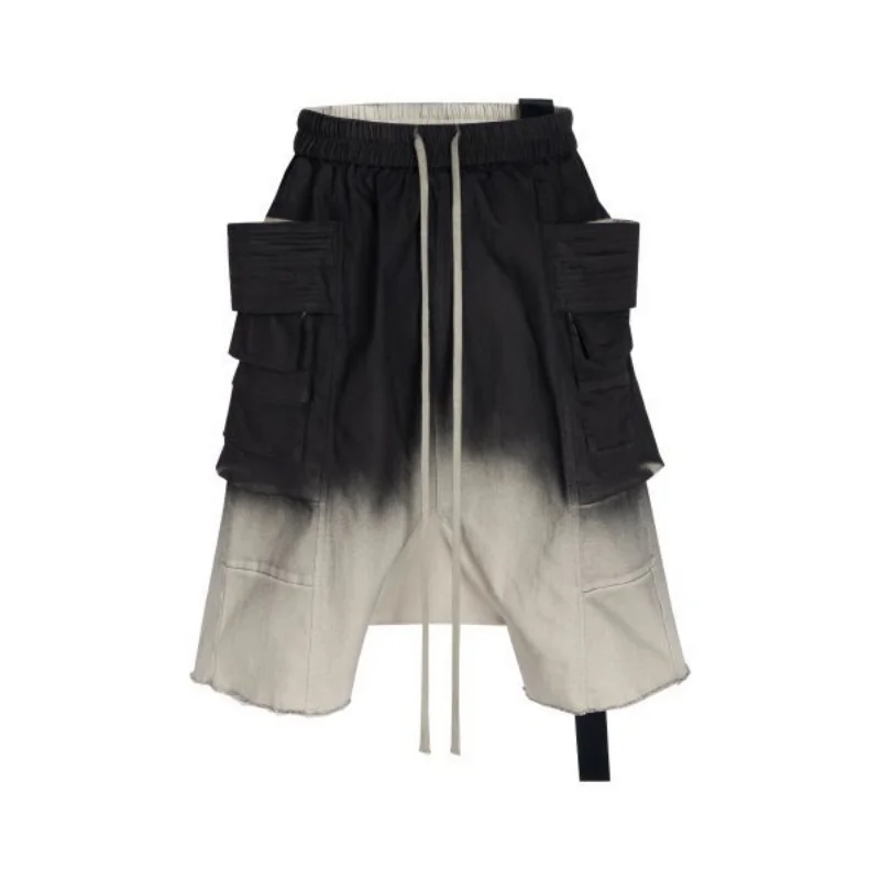 Men's Gradient Cargo Shorts Drawstring Shorts Gothic Streetwear Rock Style Casual Loose Knee Length Shorts with Pockets