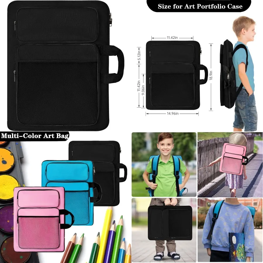 Portafolio de arte Bolsa de arte de ilustraciones 15 x 18 para obras de arte infantiles Organizador 8K Estuche de portafolio A3 para transportar obras de arte con totalizador y respaldo