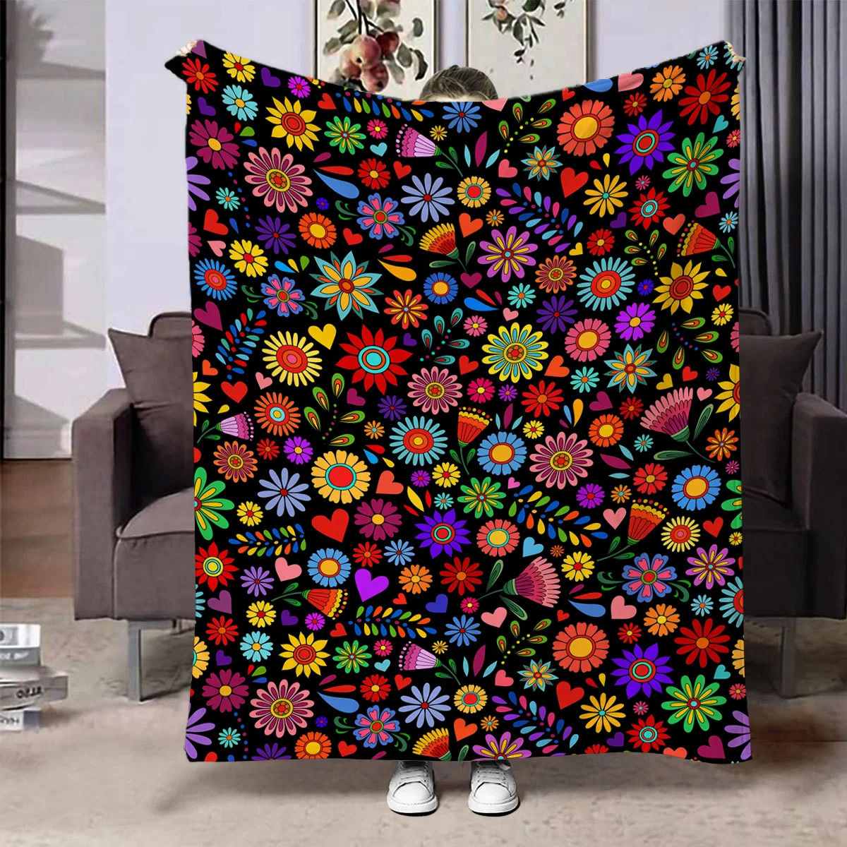 Überwurfdecke mit bunten Blumen, Flanell-Druck, Decke, superweiche Decke für Sofa, Nickerchen, Heimdecke, Weihnachten, perfektes Zuhause, Geschenk für Sie