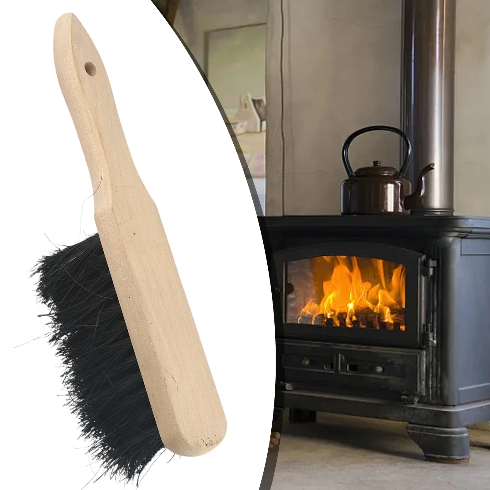 Tools Fireplace Brush Replacement Accessories Brush Head Coconut Palm Oblong Wooden Handle Shape Garden Indoor