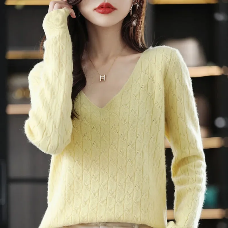 Women Sweater Spring Autumn Knitted Pullovers V-neck Slim Fit Bottoming Shirts Solid Soft Knitwear Jumpers Basic Sweaters