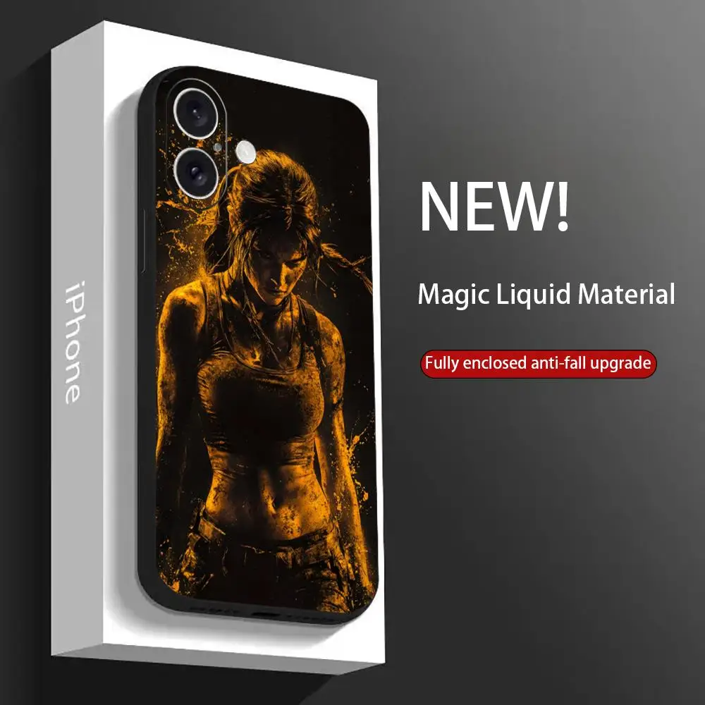 لعبة تومب رايدر حافظة هاتف ساخنة آيفون 17 16 15 14 13 12 11 X XR XS 8 Plus Mini Pro Max غطاء ناعم أسود مقاوم للصدمات
