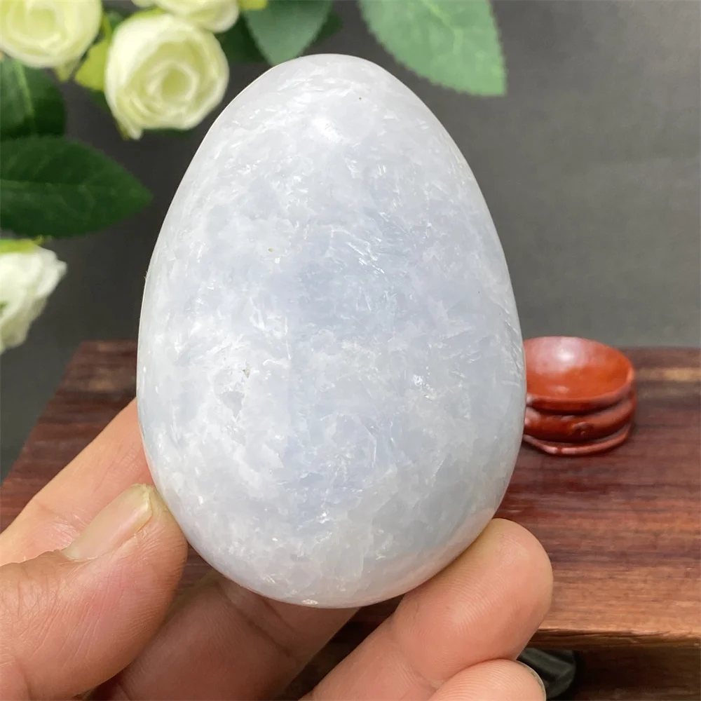 عينة مصقولة على شكل بيضة كريستال زرقاء طبيعية للتأمل واليوجا وديكور المنزل هدية - بيضة مزخرفة لطاقة الشفاء #3