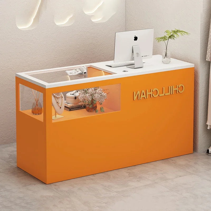 Exibição exclusiva mesas de recepção decorações de armazenamento salão de beleza recepção escritório checkout na moda empfangtheke móveis da moda