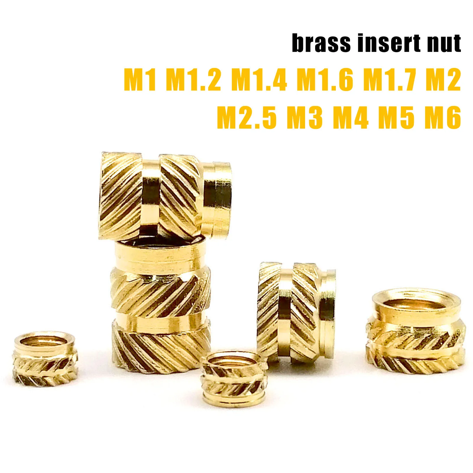 M1 M1.2 M1.4 M1.6 M1.7 M2 M2.5 M3 M4 M5 M6 Hot Melt Heat Injection Molding 3D Print Brass Copper Embed Insert Nut Knurled Thread