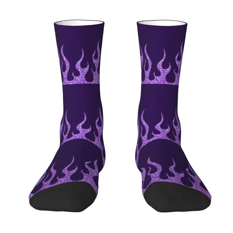 Harajuku Purple Glitter Flames Socks Women Men Warm 3D Print Vintage Fire Aesthetic Sports Football Crew Socks