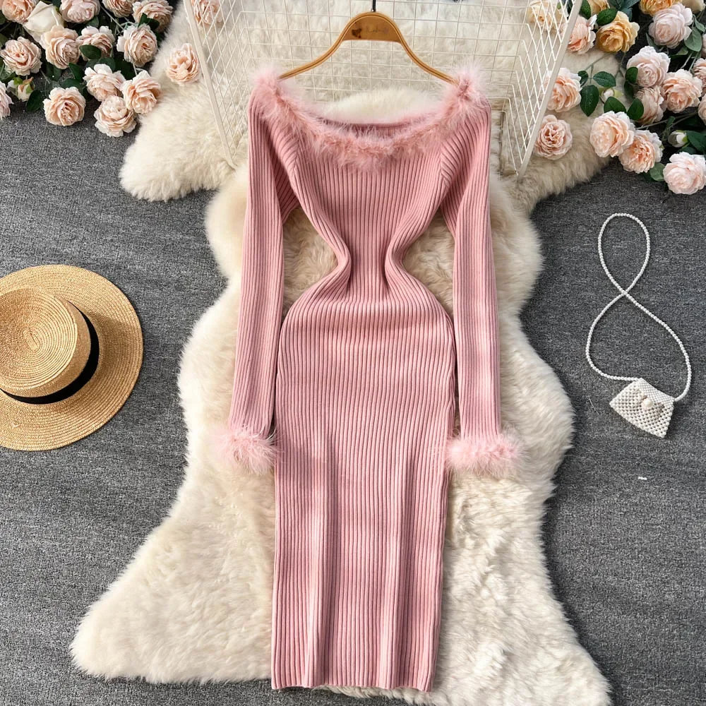 Skash cou extensible solide Sexy robe pull 2026 femmes à manches longues Midi robe longue automne Streetwear tricoté robe moulante
