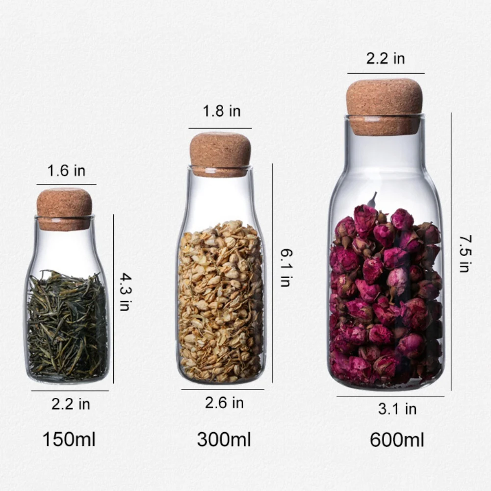 Clear Glass Storage Jar With Cork Lid Bottle Sealed Tank Tea Can Cereal Coffee Beans Cereals Storage Tank Juice Milk Bottle