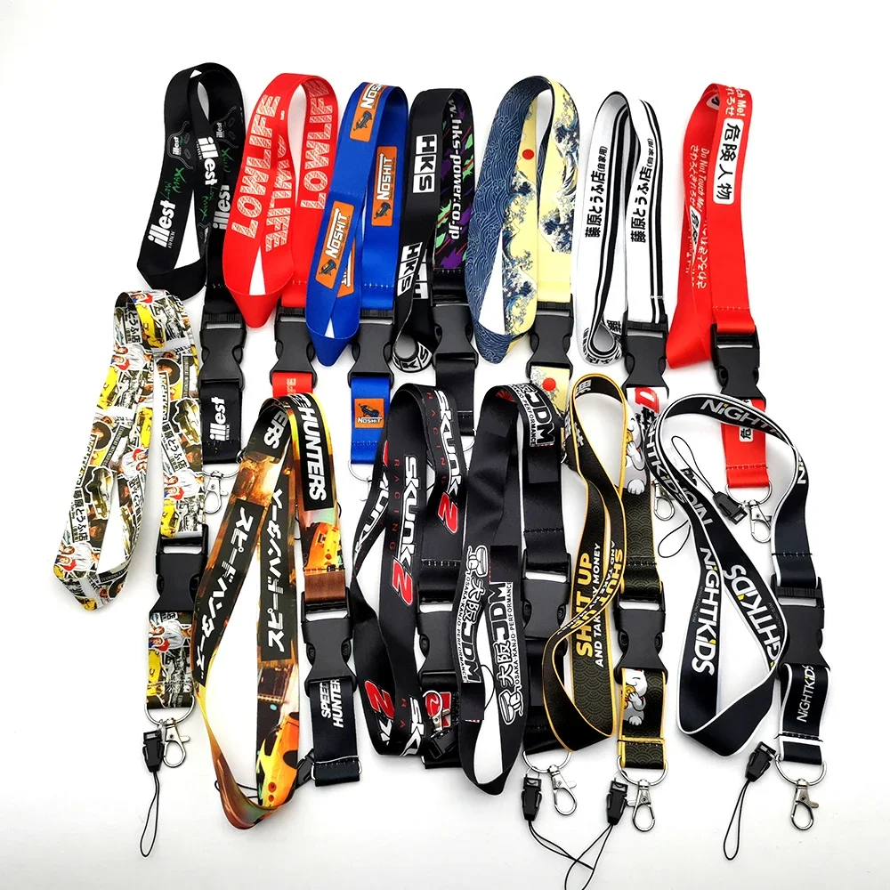 

JDM Racing Style Keychain Phone Key Holder Bus ID Name Work Card KEYRING Hanging Neck Lanyard For NOS HKS Lucky Cat Keyring