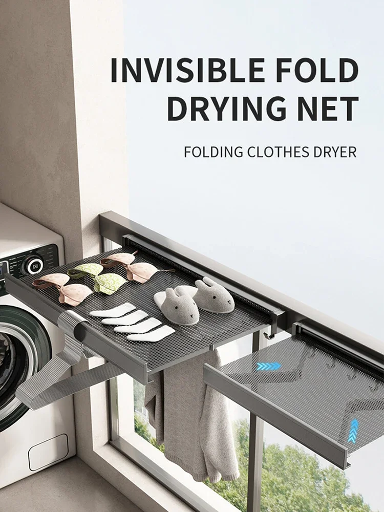 Retractable Invisible Folding Clothes Shoes Socks Drying Rack No Punching Balcony Railing Indoor Window Drying Net Clothes Mesh