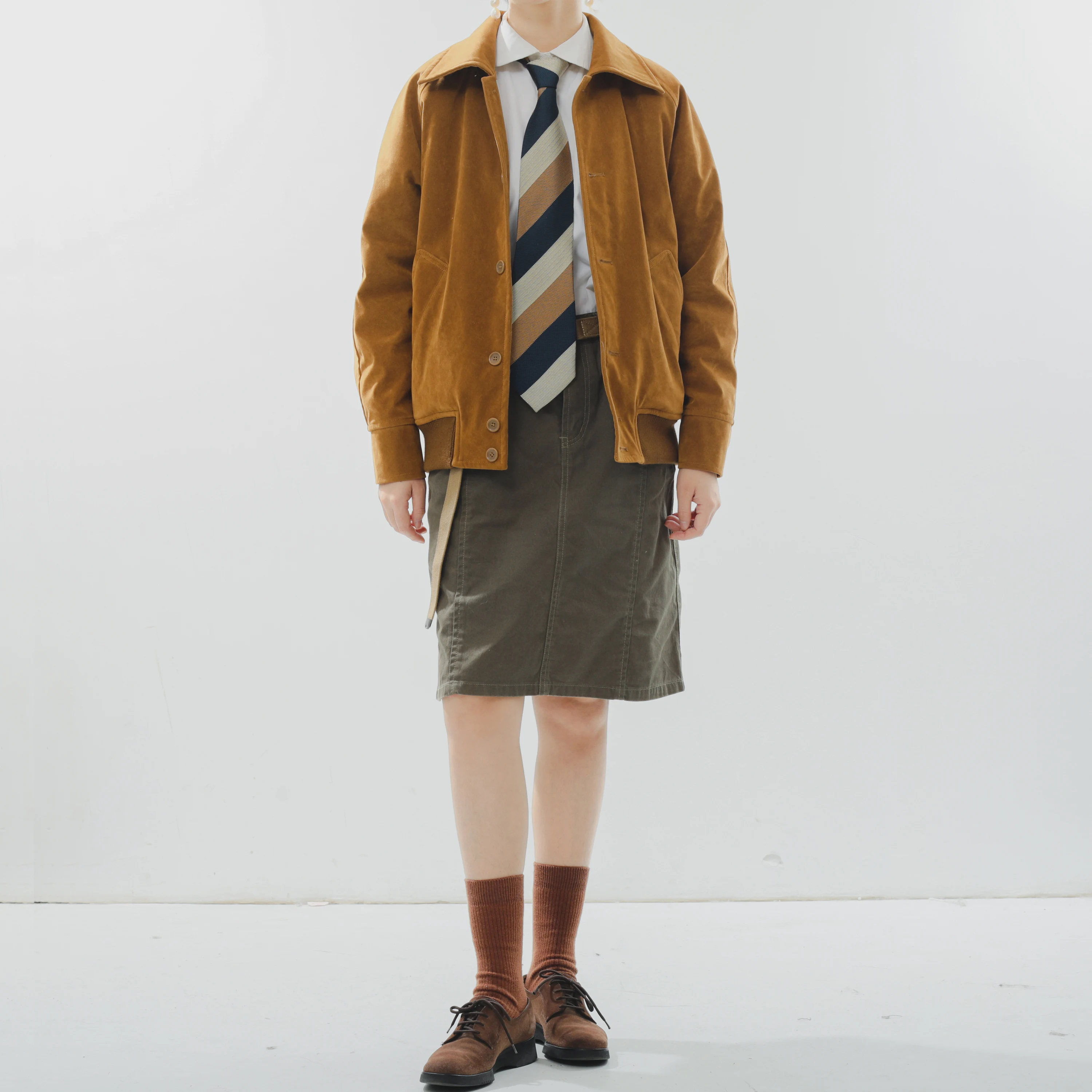 ملابس خارجية من Coudre Vintage Sle Thiened Caramel Suede Jaet Retro Journat Tone ملابس خارجية فنية للسيدات من ألياف البوليستر