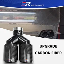 ER Exhaust Tips Stainless Glossy Carbon Fiber Double Outlet for Car accessories Upgrade Muffler Modify Tailpipe nozzles