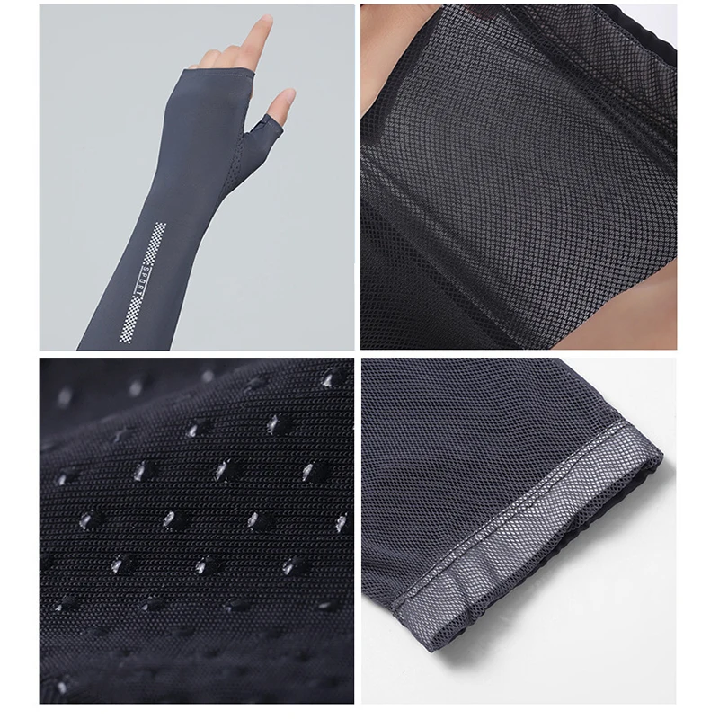 Fingerless UV Protection Arm Sleeves Driving Cycling Women Summer Mesh Breathable Arm Cover Travel Ice Silk Cooling Sun Sleeves view 4