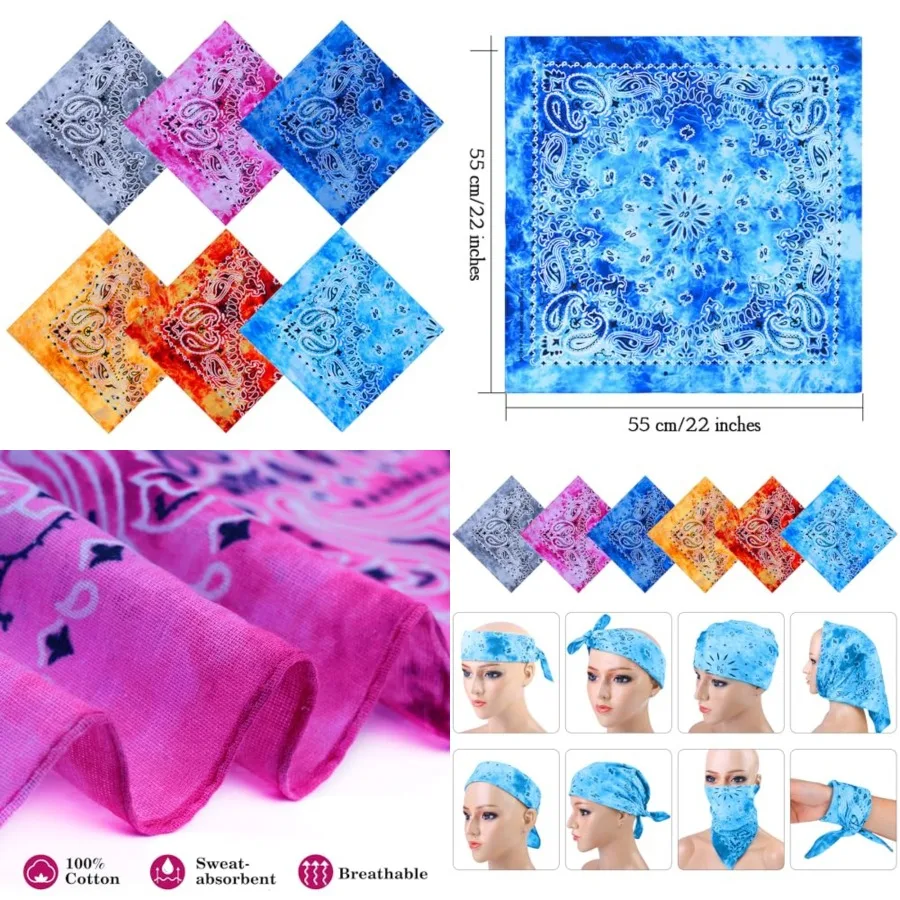 

URATOT 6 Pack Tie Dye Bandana Cotton Paisley Bandanas Headbands Cowboy Handkerchiefs for Men and Women