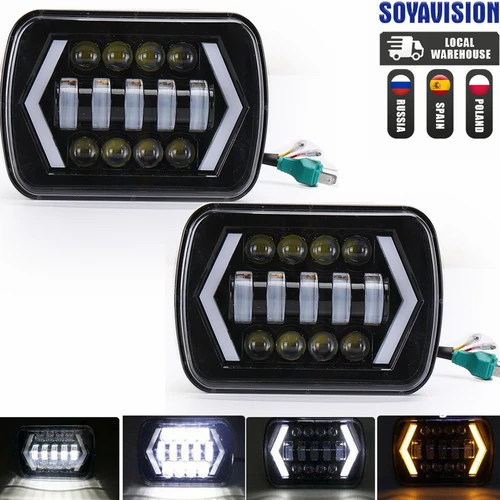 Faro LED resistente al agua de 90W, 7x6 pulgadas, 5x7 "", señal de giro ámbar DRL blanca para camiones Jeep YJ Cherokee XJ, faro cuadrado H4