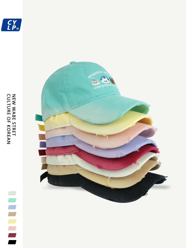 Embroidered peaked cap spring and summer sunshade versatile face small soft top baseball cap