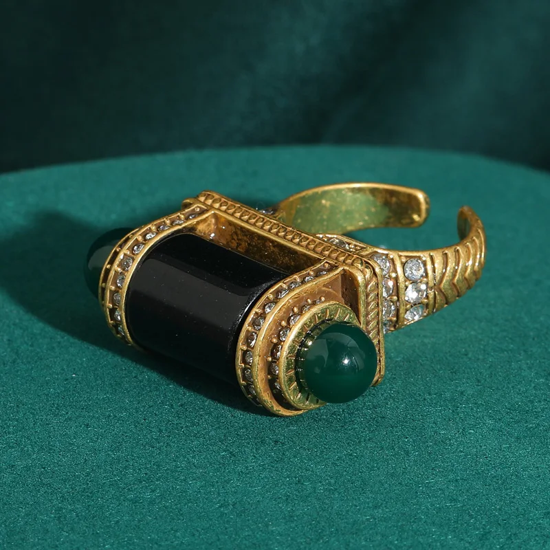 18K Gold-Plated Onyx Statement Ring for Women