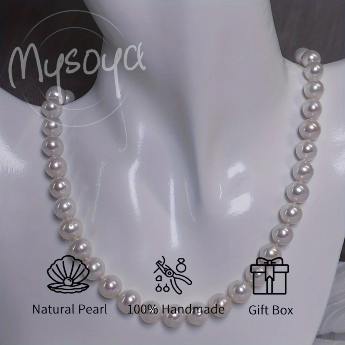 

MYSOYA 7-8mm Natural White AK Freshwater Pearl Necklace Multi Size Handmade DIY Jewelry Gift Box Birthday Wedding Jewelry Gift