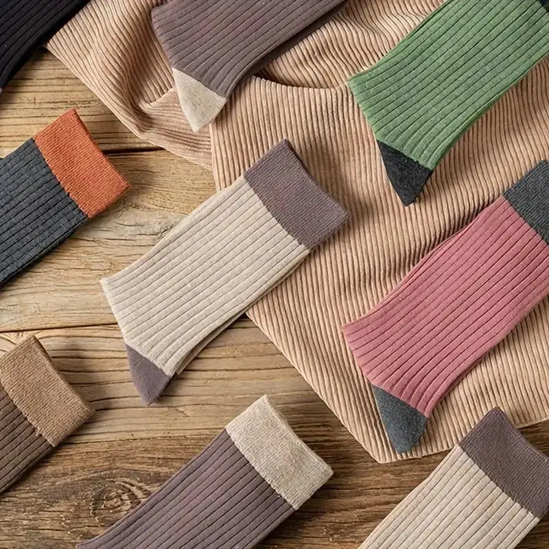 7 Pairs of Cozy Patchwork Crew Socks - Soft, Breathable, and Comfy Mid Tube Socks for Fall & Winter