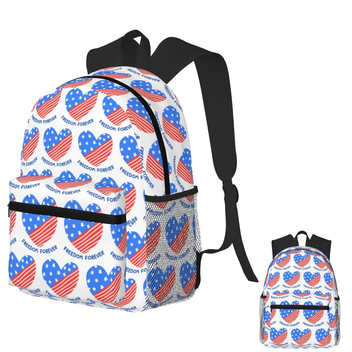 

USA Heart Design Freedom Forever Patriotic Student Backpack School Bag Hiking Travel Daypack for Boys Girl Bookbag Shoulder Bags