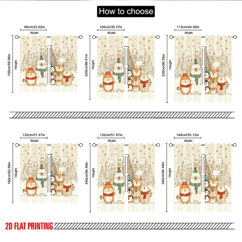 2 قطعة 2D الطباعة المسطحة عيد الميلاد سعيد أزياء الستائر لطيف عيد الميلاد الحيوانات الثلج عطلة الرقمية المطبوعة البوليستر #3