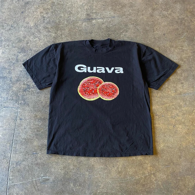 Camiseta de Manga Corta de Algodón Puro de 260 g para Hombre y Mujer, Diseño de Corazón Rojo y Papaya, Combinable con Todo, p...