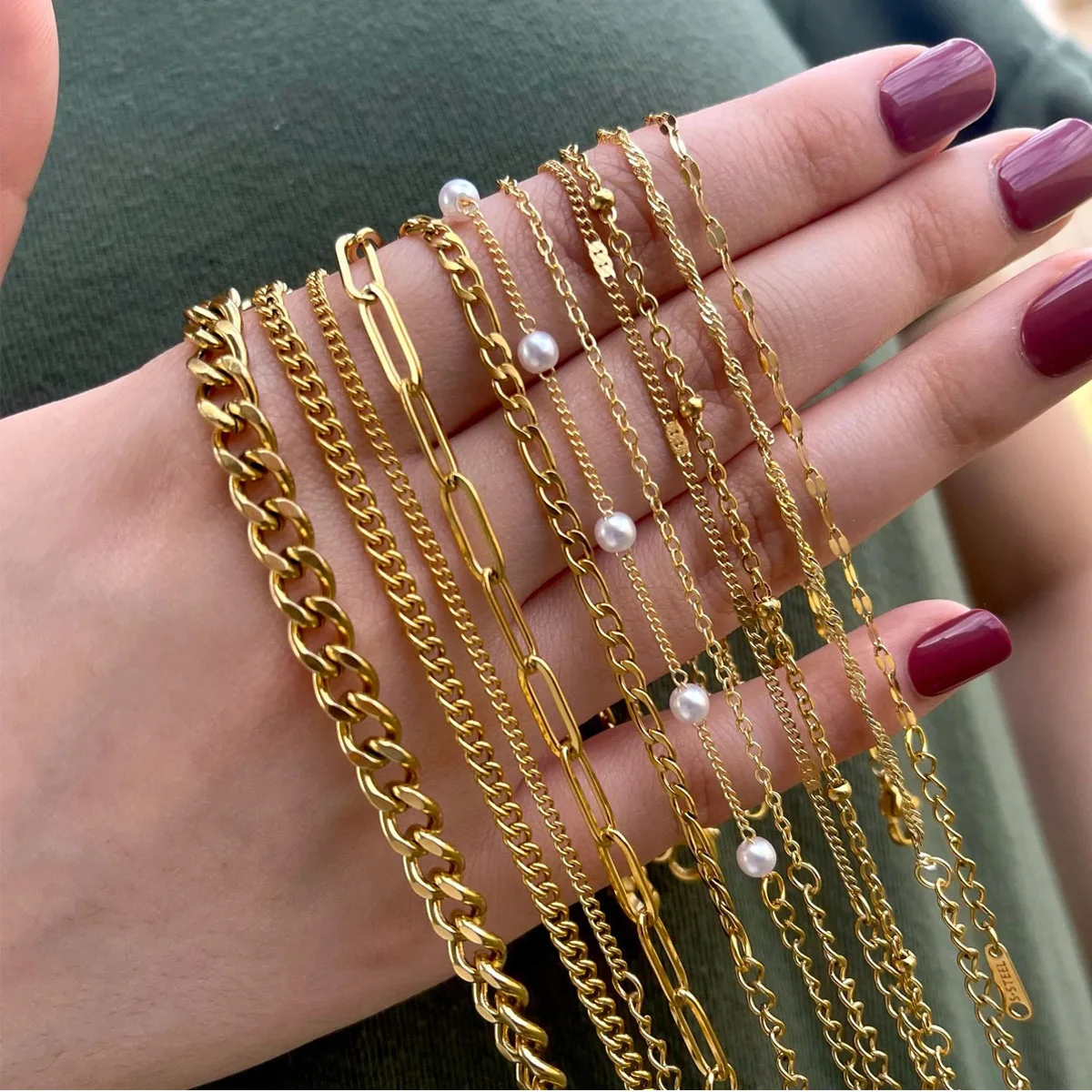 Dainty 18k PVD Gold Plated Stainless Steel Chains Necklaces Cuban Paperclip Twist Figaro Curb Necklace Women Waterproof Jewelry
