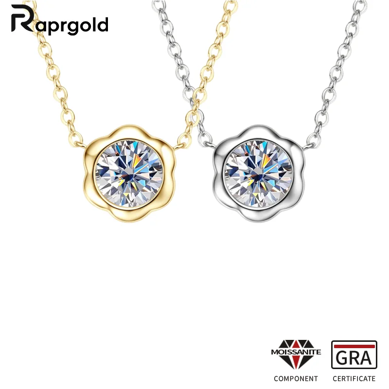 

RAPRGOLD GRA сертифицированное 6,5 мм муассанит цветок кулон ожерелье для женщин S925 стерлингового серебра ожерелья ювелирные изделия подарки ошейники