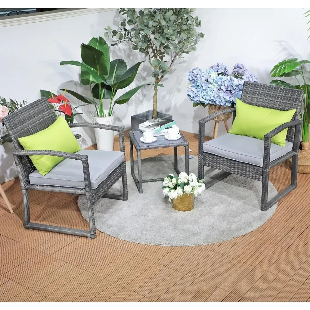 3 Pieces Outdoor Patio Furniture Set, Outdoor Wicker Conversation Set, Patio Rattan Chair Set, Modern Bistro Set with