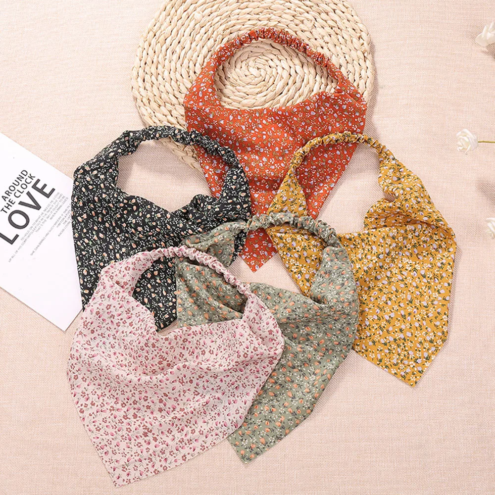 1pc Floral Printing Hair Scarf Vintage Triangle Bandanas Hairband Headband Elastic Headwrap Bohemia Women Hair Accessories