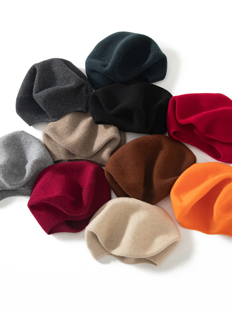 

100% Cashmere Berets Hats For Women Luxury Designer High Quality Soft Warm French Elegant Female Winter Knit Caps New Chic Tops